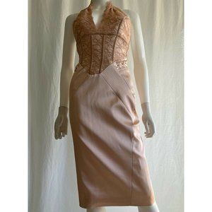 Women's Dress Knee Length Party Pink Sleeveless V-Neck Size S